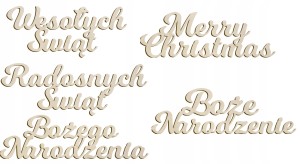 Drewniane napisy Boże Narodzenie 10cm zestaw stroik świąteczny ozdoba