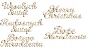 Drewniane napisy Boże Narodzenie 7,5cm zestaw stroik świąteczny ozdoba