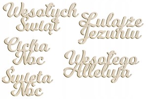 Zestaw drewnianych napisów świątecznych 10cm stroik święta Boże Narodzenie