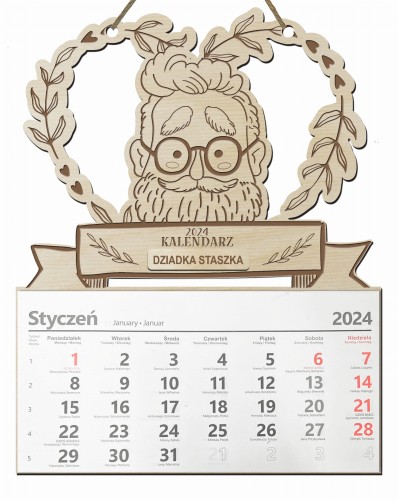 Prezent drewniany kalendarz dla Dziadka Dzień Babci i Dziadka upominek imie