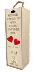 Drewniana Skrzynka na wino Pudełko Prezent Grawer Walentynki Dzień Kobiet