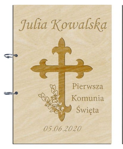 Drewniany album na Zdjęcia Pierwsza Komunia Święta- Prezent komunijny