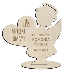 Statuetka Pamiątka Pierwszej Komunii Świętej napis grawer IHS 