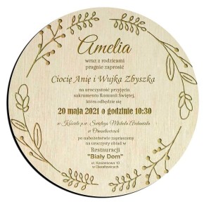 Komunia Święta Zaproszenie drewniane komunijne IHS personalizacja 