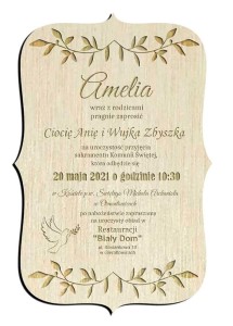 Zaproszenie Komunijne drewniane z personalizacją Pierwsza Komunia Święta