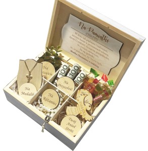 Niezbędnik pudełko drewniane na chrzest Pamiątka Chrztu Świętego 