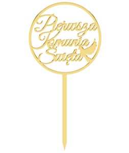 Złoty topper lustro Pierwsza Komunia Święta dekoracja 