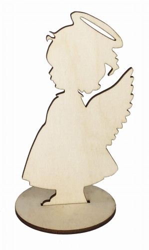 Drewniany Aniołek na podstawce Dziewczynka na Chrzest i Komunię