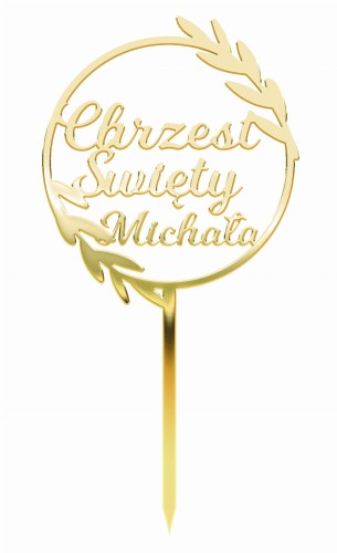 Złoty topper lustro Chrzest Święty napis tort komunijny imię