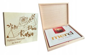 Pudełko na dzień nauczyciela zakończenie roku Merci grawer podziękowanie