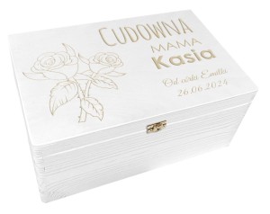 Pudełko drewniane na Dzień Mamy Białe na prezent GRAWER Duże