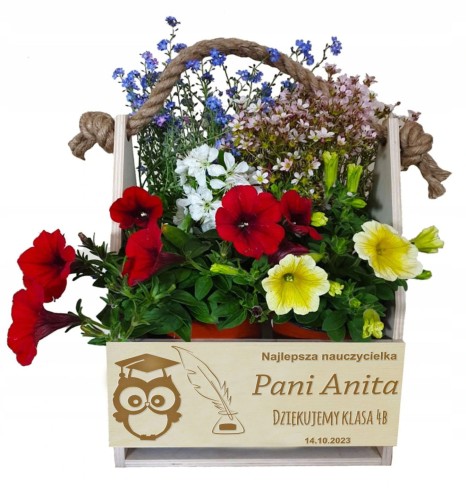 Nosidełko doniczka na kwiaty prezent dla Nauczyciela Zakończenie Roku imię