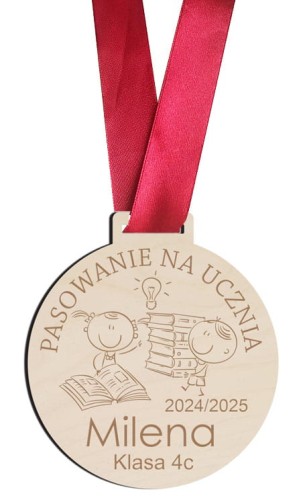 Medal pasowanie na ucznia dla pierwszoklasisty drewniany ślubowanie szkoła