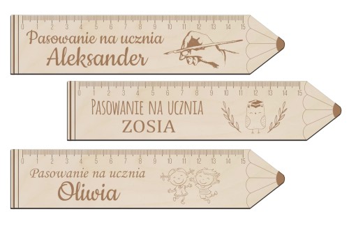 Linijka na pasowanie na ucznia prezent drewniana pamiątka z tekstem imię