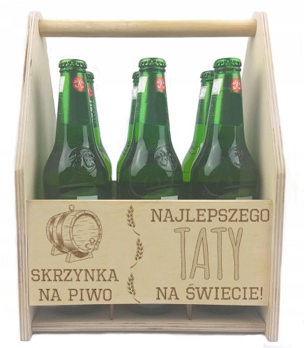 Drewniana Skrzynka nosidło na PIWO Grawer Prezent dla Taty Dzień Ojca
